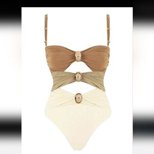 Brown and Cream Ombre Cutout Swimsuit Size XL